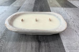 White Dough Bowl Hand Poured Wooden Wick Soy Wax Candle