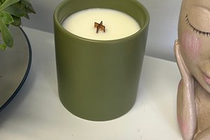 12oz Orange Patchoili Ceramic Hand Poured Wooden X Wick Coconut Soy Wax Candle