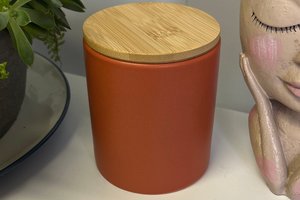 12oz Orange Patchoili Ceramic Hand Poured Wooden X Wick Coconut Soy Wax Candle