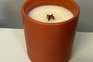 12oz Orange Patchoili Ceramic Hand Poured Wooden X Wick Coconut Soy Wax Candle