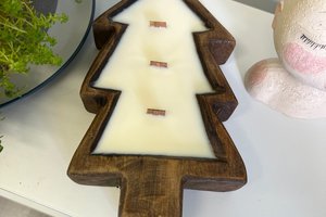 Vanilla Cream Christmas Tree Dough Bowl Wood Wick Soy Wax Candle