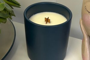 12oz Orange Patchoili Ceramic Hand Poured Wooden X Wick Coconut Soy Wax Candle
