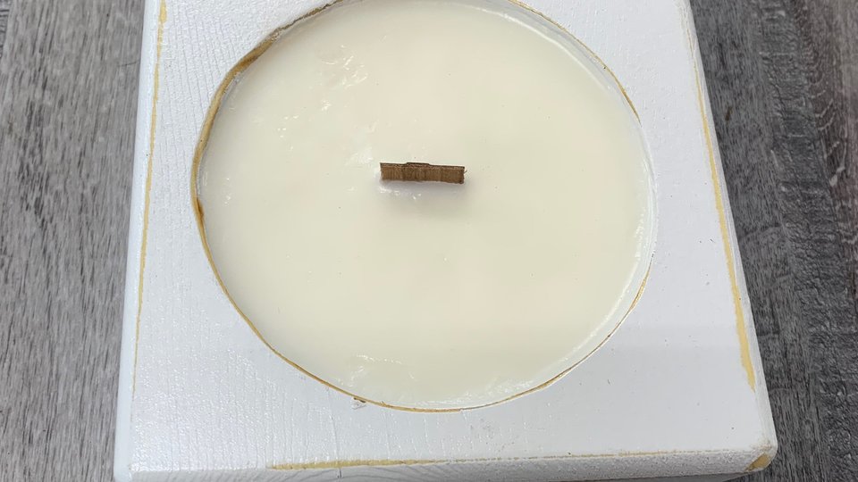 White Wooden Cheese Mold Hand Poured Wooden Wick Soy Wax Candle