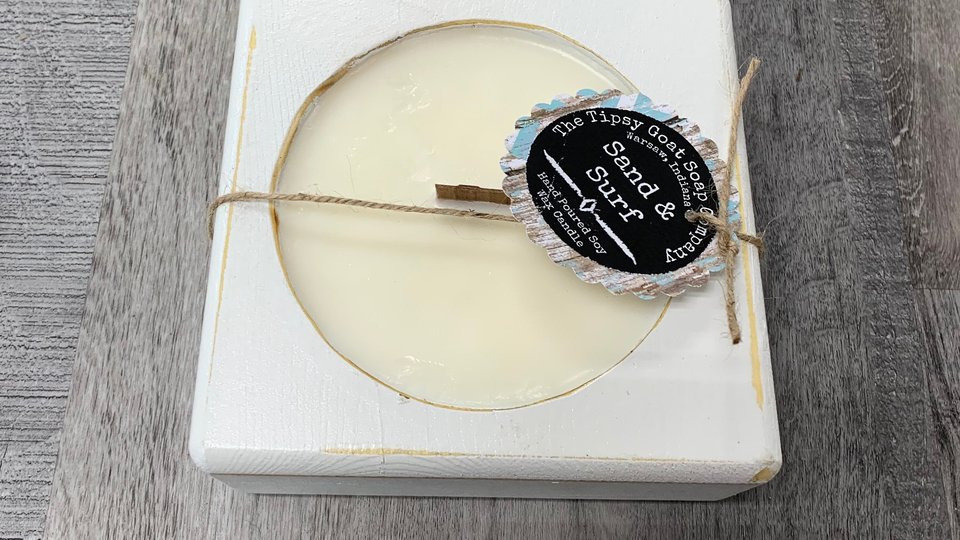 White Wooden Cheese Mold Hand Poured Wooden Wick Soy Wax Candle