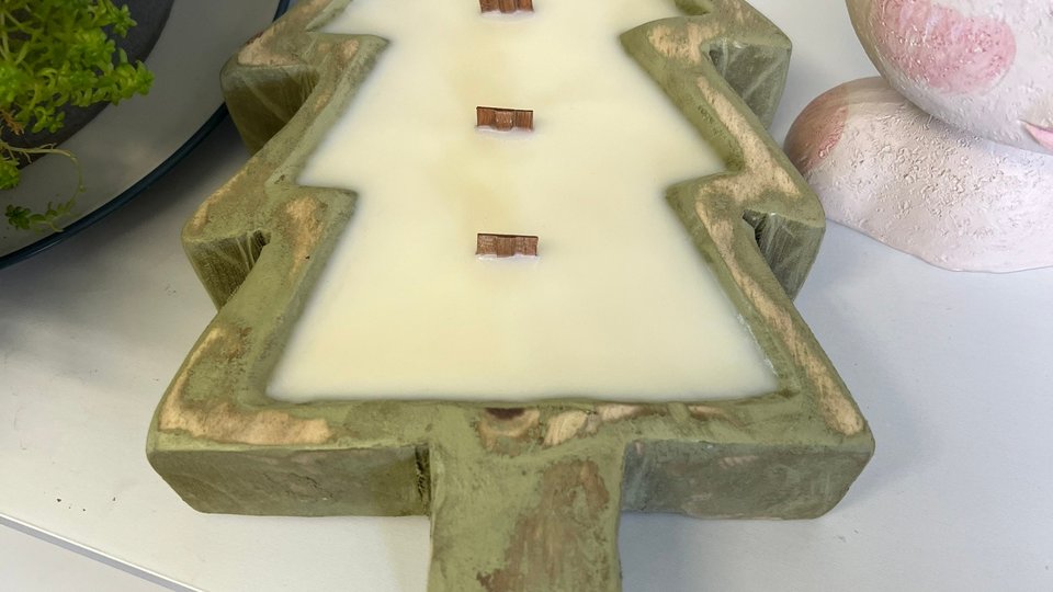 Vanilla Cream Christmas Tree Dough Bowl Wood Wick Soy Wax Candle