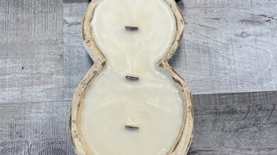 Vanilla Cream Snowman Dough Bowl Wood Wick Coconut Soy Wax Candle