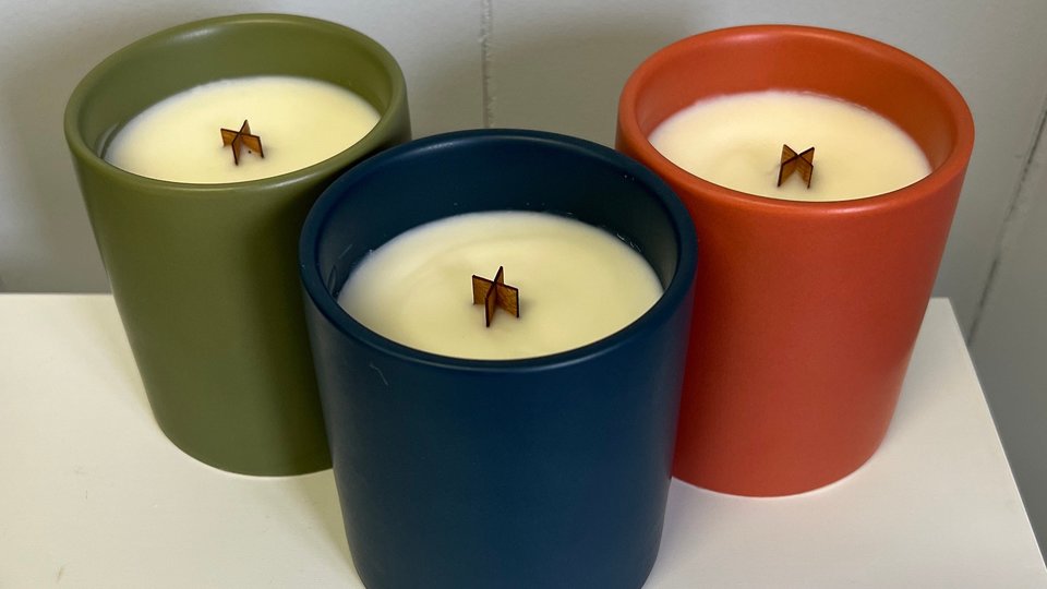 12oz Lava Ceramic Hand Poured Wooden X Wick Coconut Soy Wax Candle