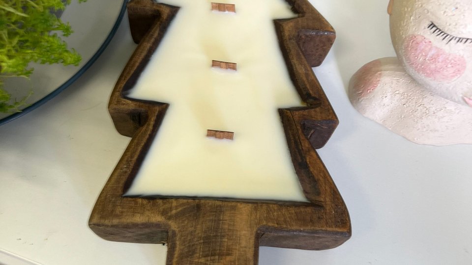 Vanilla Cream Christmas Tree Dough Bowl Wood Wick Soy Wax Candle