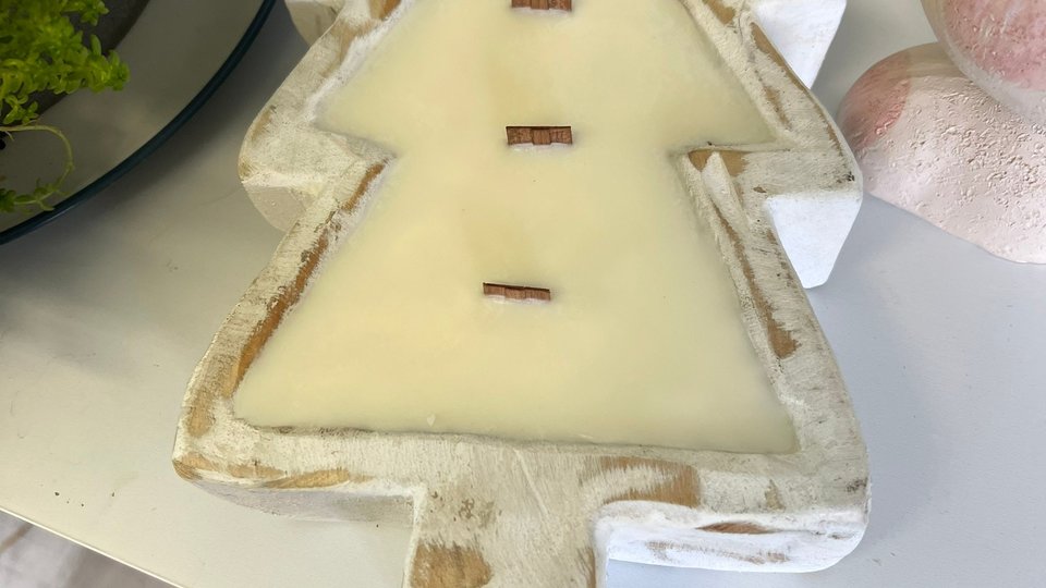Vanilla Cream Christmas Tree Dough Bowl Wood Wick Soy Wax Candle