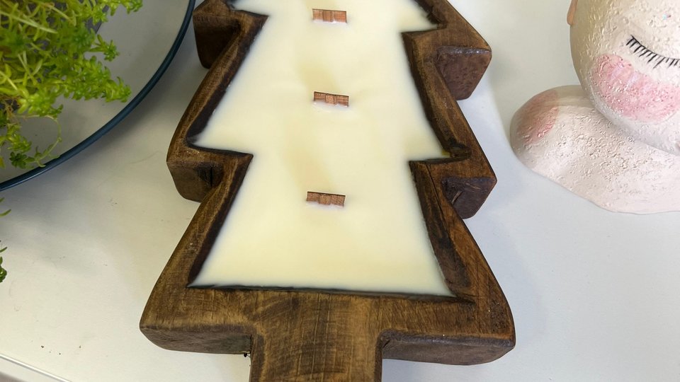 Vanilla Cream Christmas Tree Dough Bowl Wood Wick Soy Wax Candle