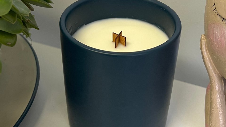 12oz Orange Patchoili Ceramic Hand Poured Wooden X Wick Coconut Soy Wax Candle