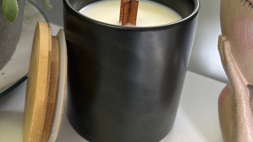 12oz Lava Ceramic Hand Poured Wooden X Wick Coconut Soy Wax Candle
