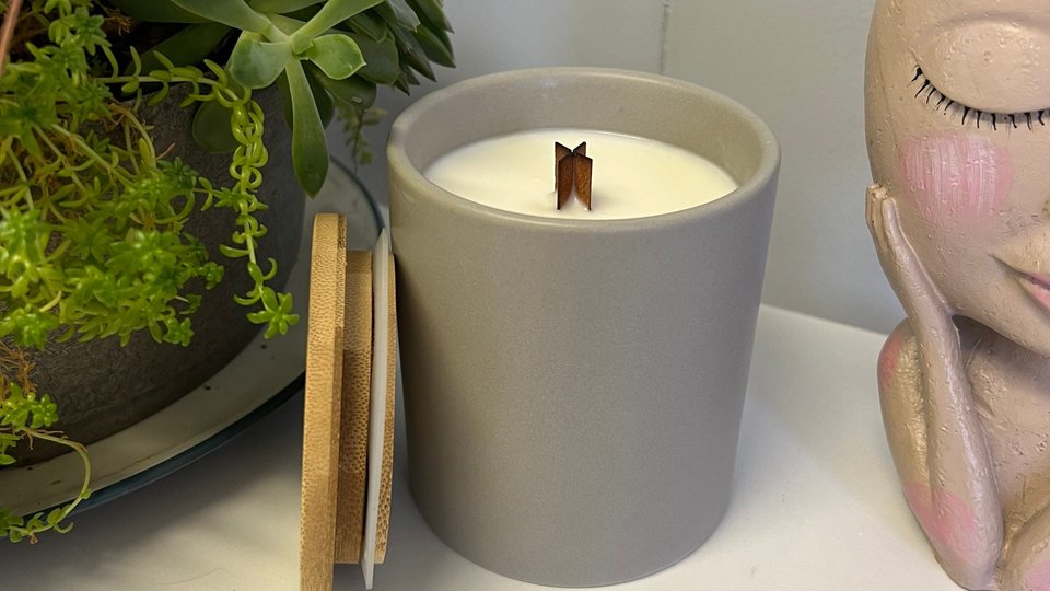 12oz Lava Ceramic Hand Poured Wooden X Wick Coconut Soy Wax Candle