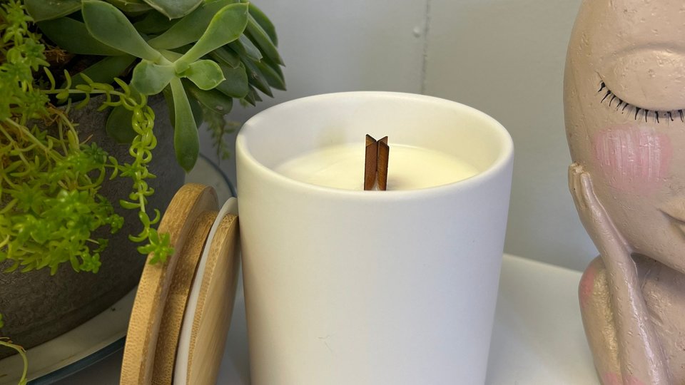 12oz Lava Ceramic Hand Poured Wooden X Wick Coconut Soy Wax Candle
